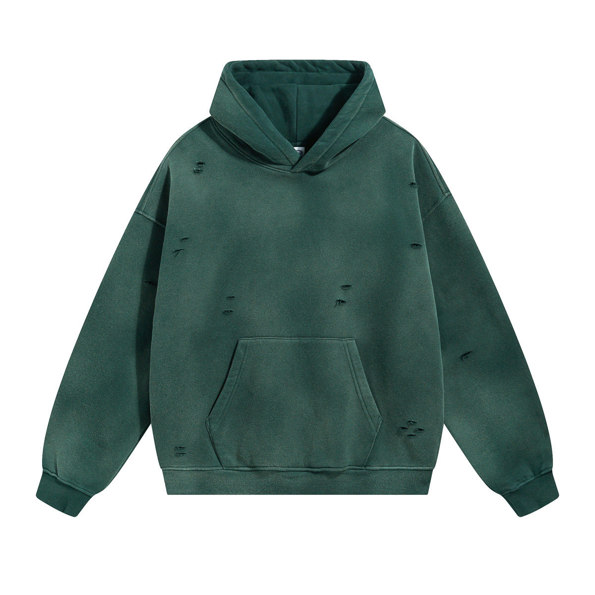 Washed And Worn Ripped Hooded Fleece Lined Sweater