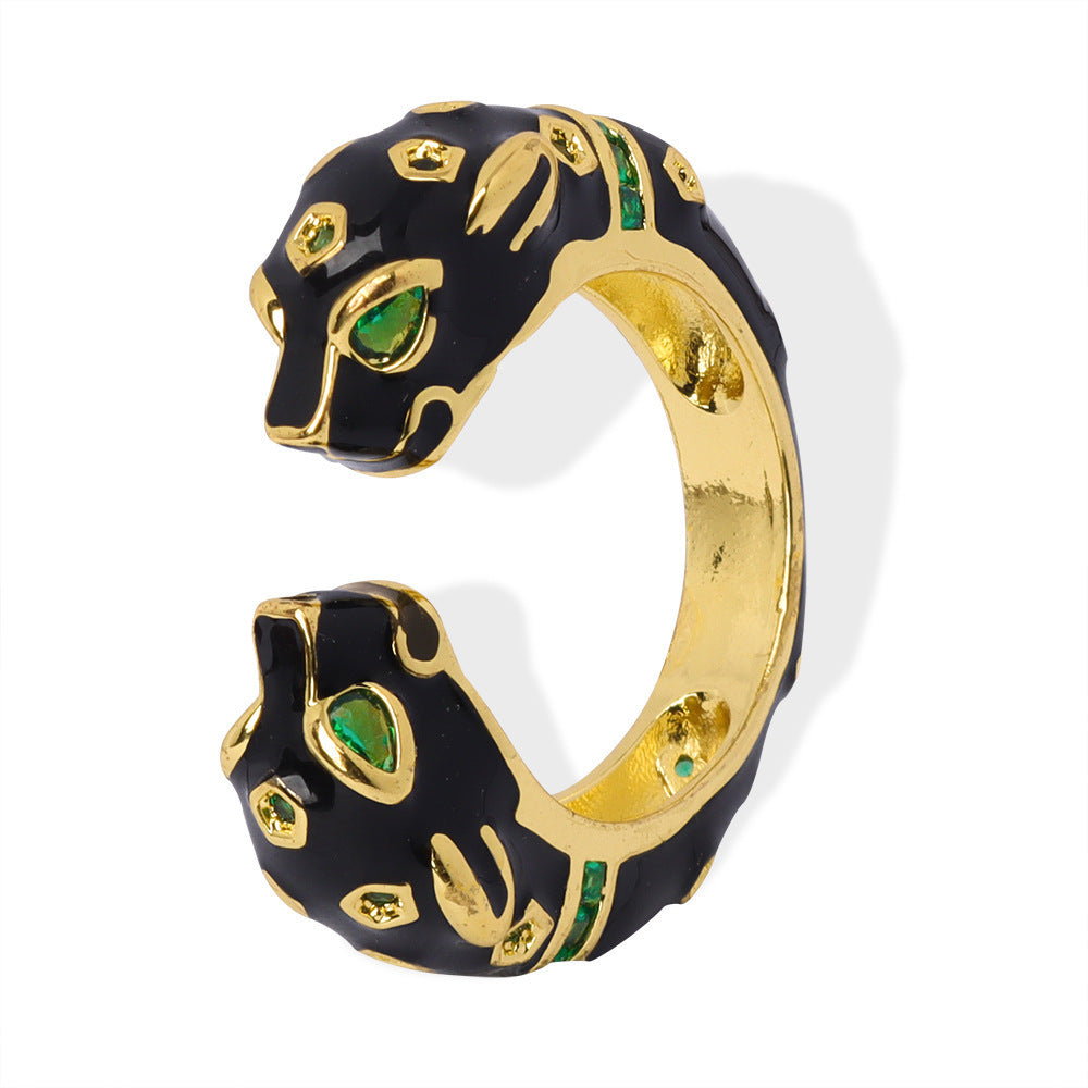 Fashion Special-interest Animal Oil Dripping Cheetah Open Ring