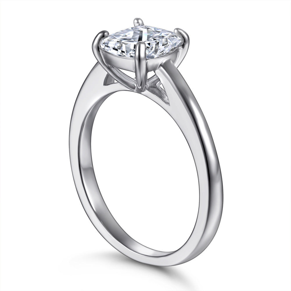 Single Rhinestone Ring S925 Sterling Silver Inlaid Zircon