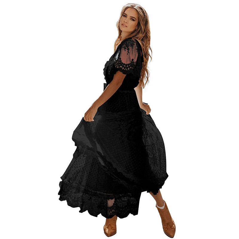 Lace V-neck Patchwork Dress Women