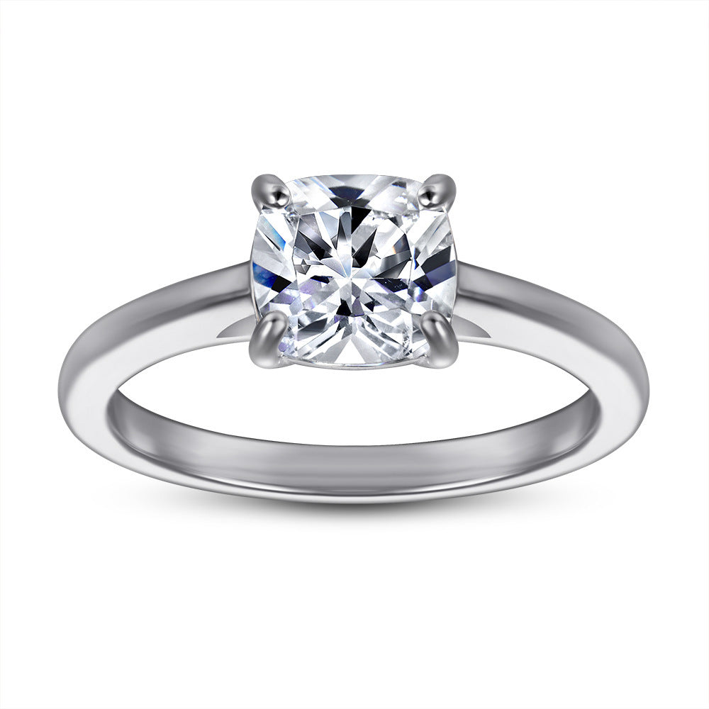 Single Rhinestone Ring S925 Sterling Silver Inlaid Zircon