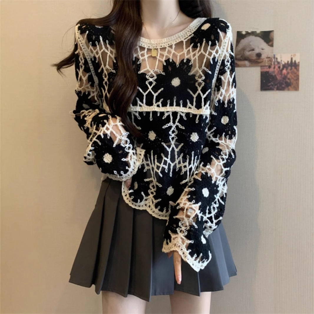 French Style Unique Crocheted Hollow Sweater For Women Early Autumn New