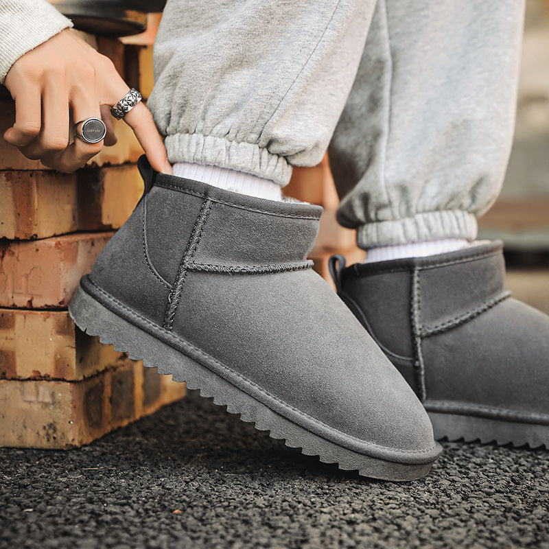Men's snow boots made of thick cowhide warm and non slip oversized cotton shoes