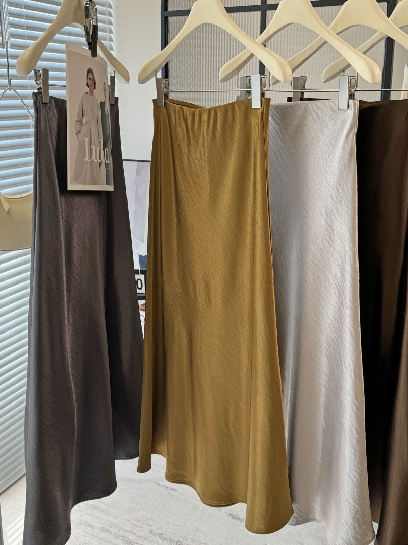 Simple Graceful Draping Acetate Satin Fishtail Skirt For Women