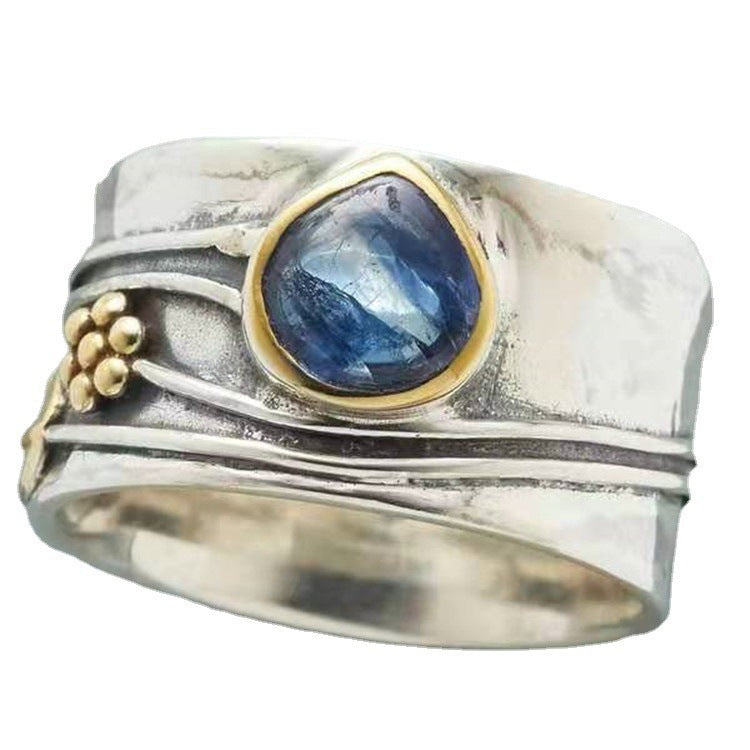 Aquamarine Ring Water Drop Two-tone Alloy