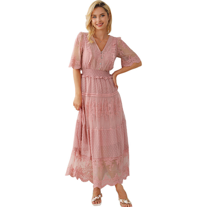 Lace V-neck Patchwork Dress Women