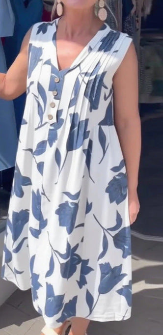 Plus Size Women's Blouse Solid Color Pocket Sleeveless Dress