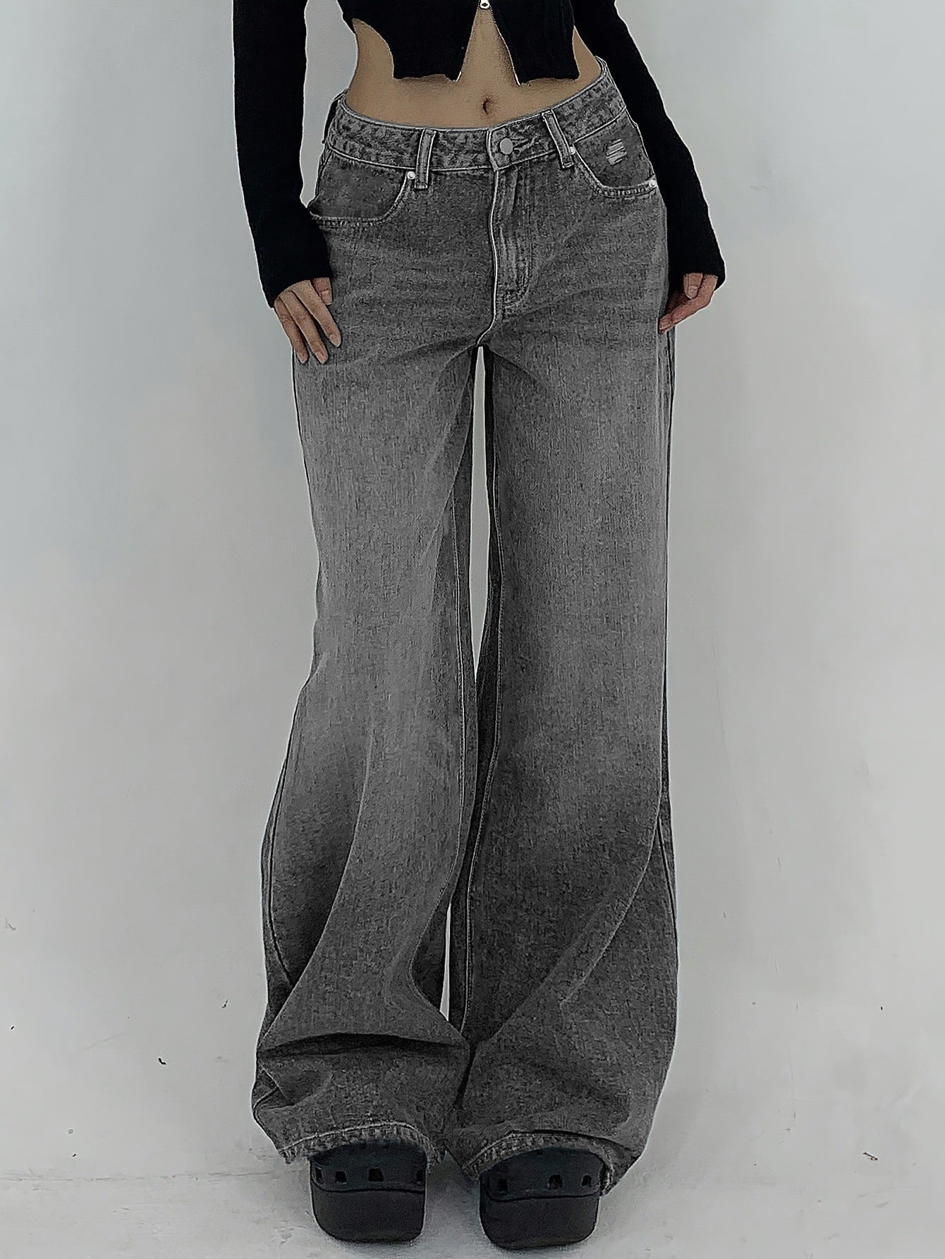European And American Wide Leg Super Long Mop Jeans