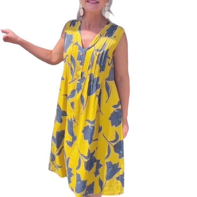 Plus Size Women's Blouse Solid Color Pocket Sleeveless Dress