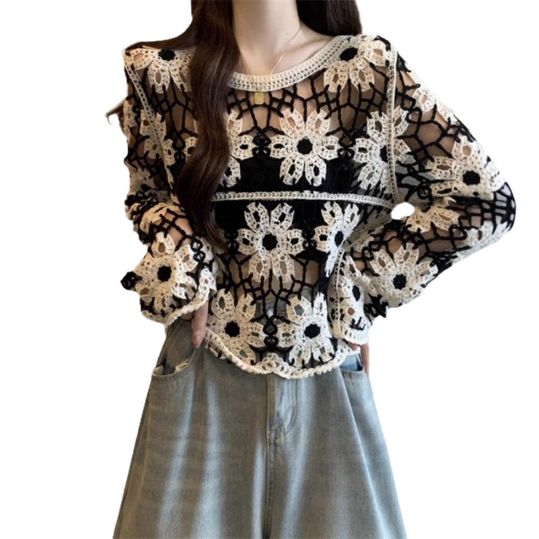 French Style Unique Crocheted Hollow Sweater For Women Early Autumn New