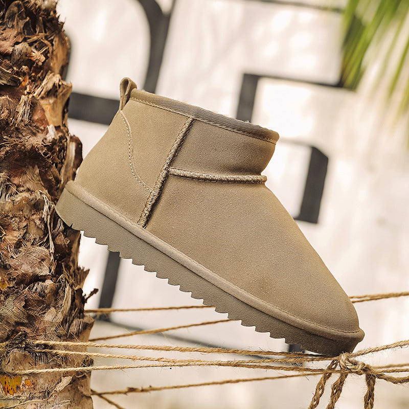 Men's snow boots made of thick cowhide warm and non slip oversized cotton shoes