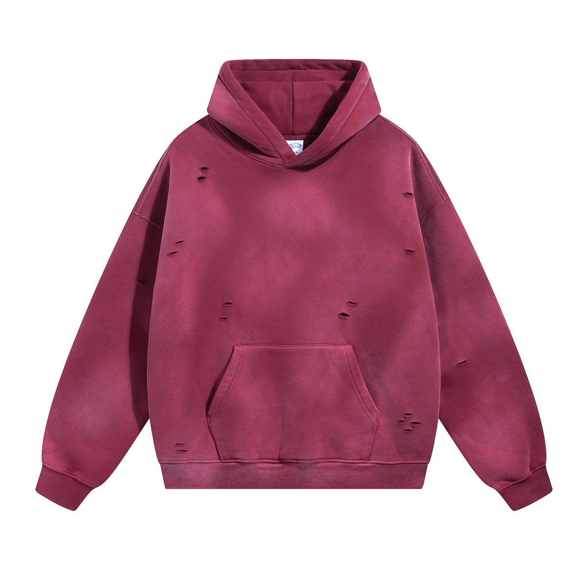 Washed And Worn Ripped Hooded Fleece Lined Sweater