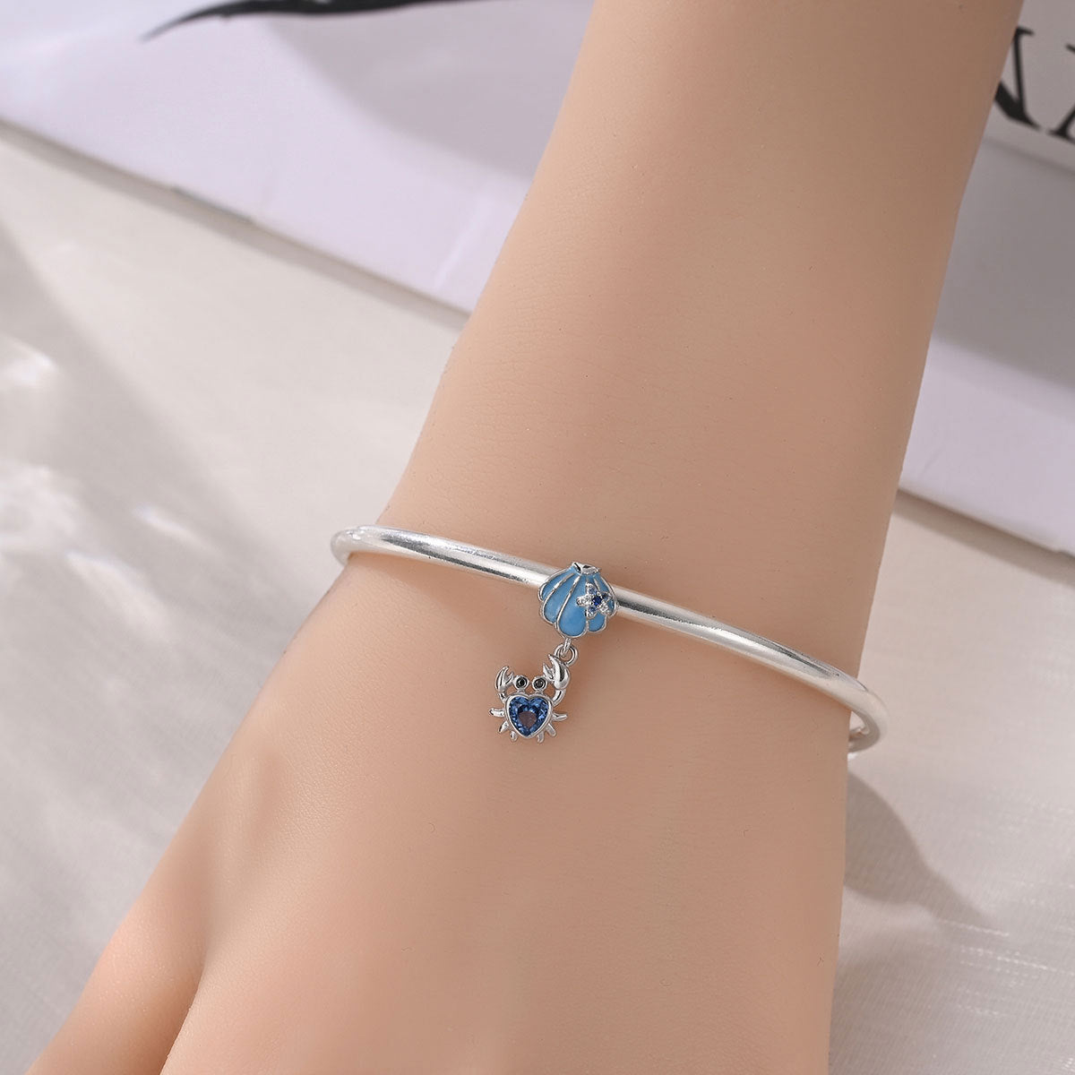 925 Sterling Silver Charm Ocean Starfish Crab Turtle Crystal Flower Bead Charm