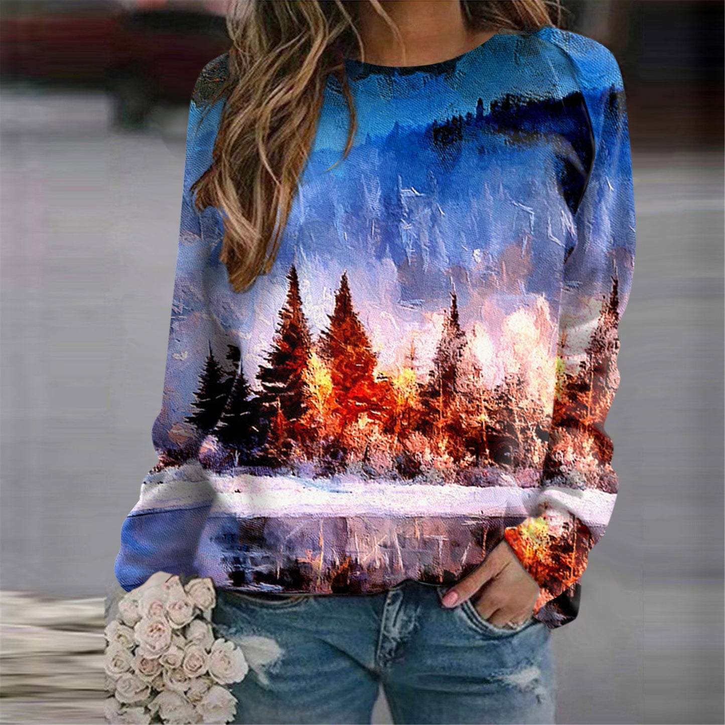 Women's Fashion 3D Casual Round Neck Sweater Baggy Coat