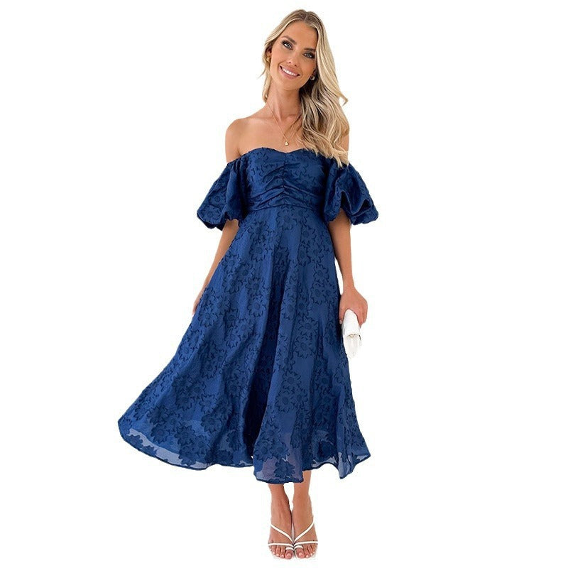 Spring And Summer Seaside Vacation Style Puff Sleeve Waist-tight Dress Women