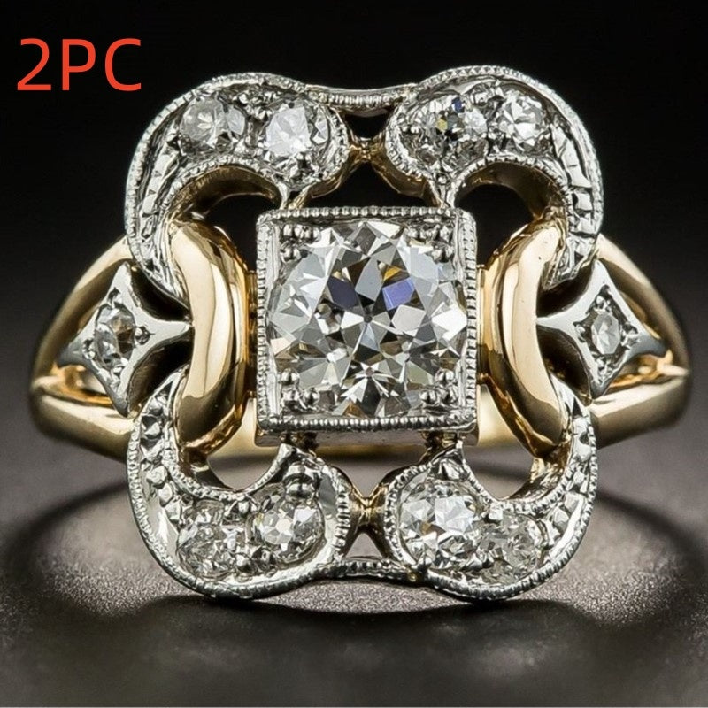 Fashion Retro Geometric Hollow Carved Zircon Ring