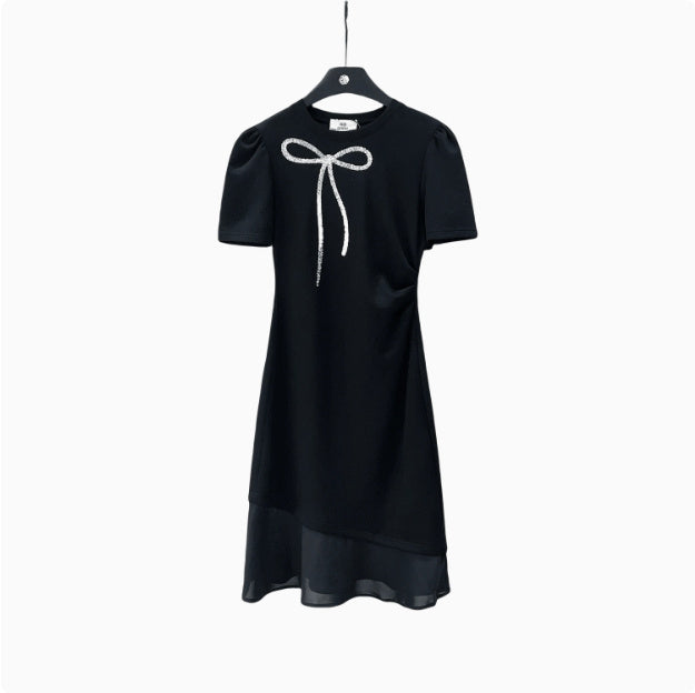 Elegant Slimming Patchwork Bow Women's Dress