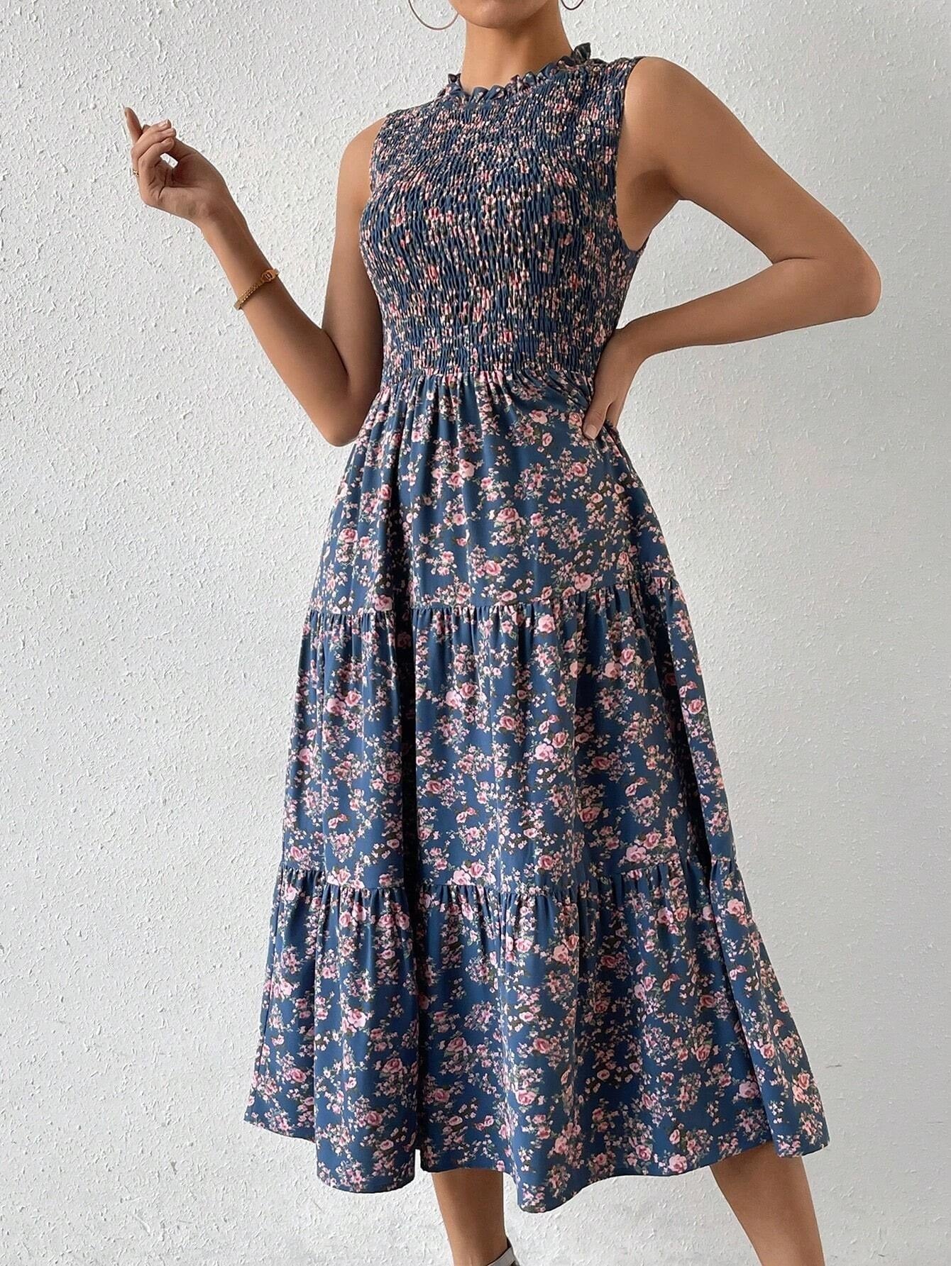 Printed Patchwork Sleeveless A-line Dress For Women