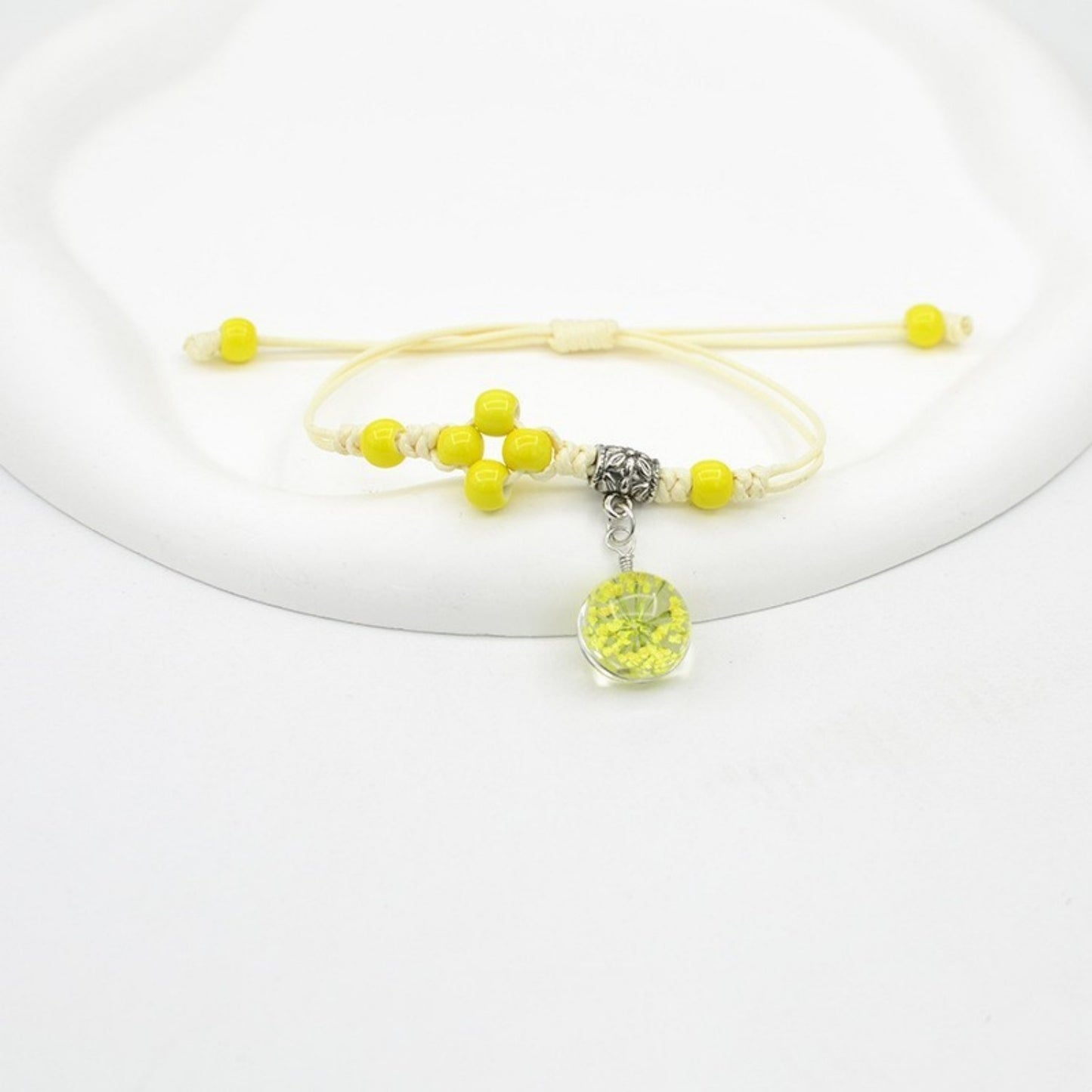 Glass Dried Flower Bracelet Real Flower Lace Flower