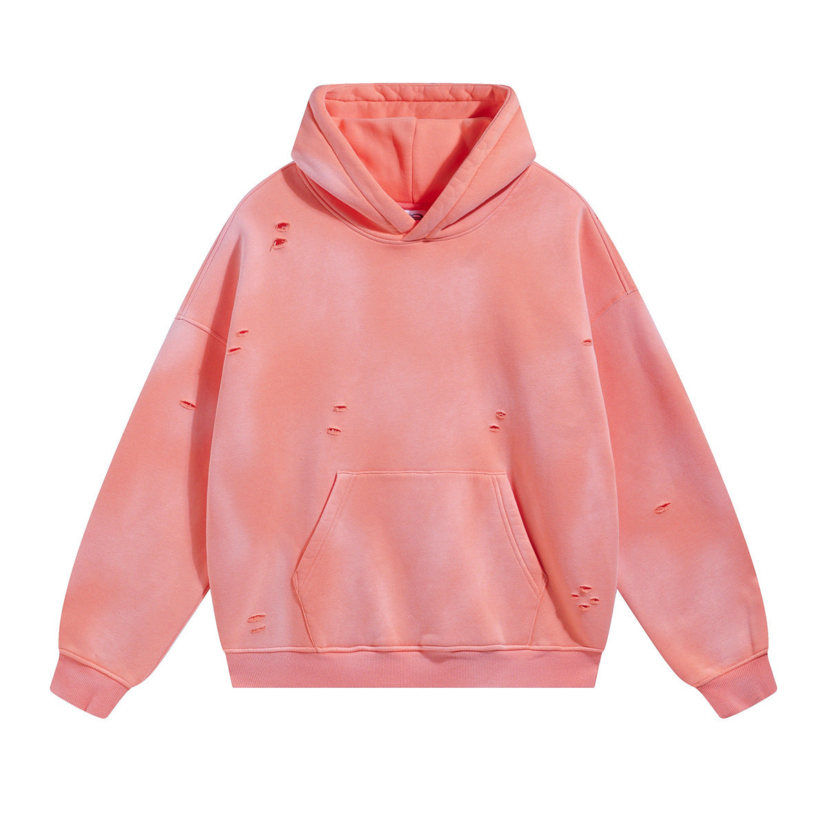 Washed And Worn Ripped Hooded Fleece Lined Sweater