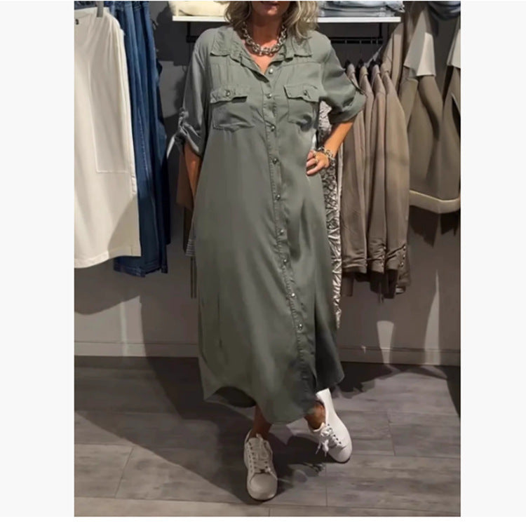 Summer Women's Fashion Casual Single-breasted Short Sleeve Dress