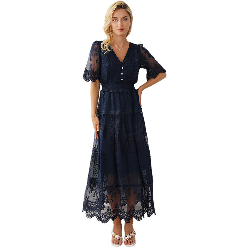 Lace V-neck Patchwork Dress Women