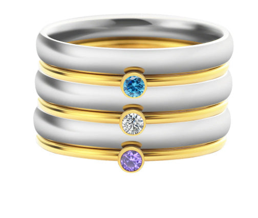 December Color Birthstone Superimposed Combination Engraved Ring