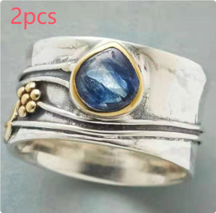 Aquamarine Ring Water Drop Two-tone Alloy