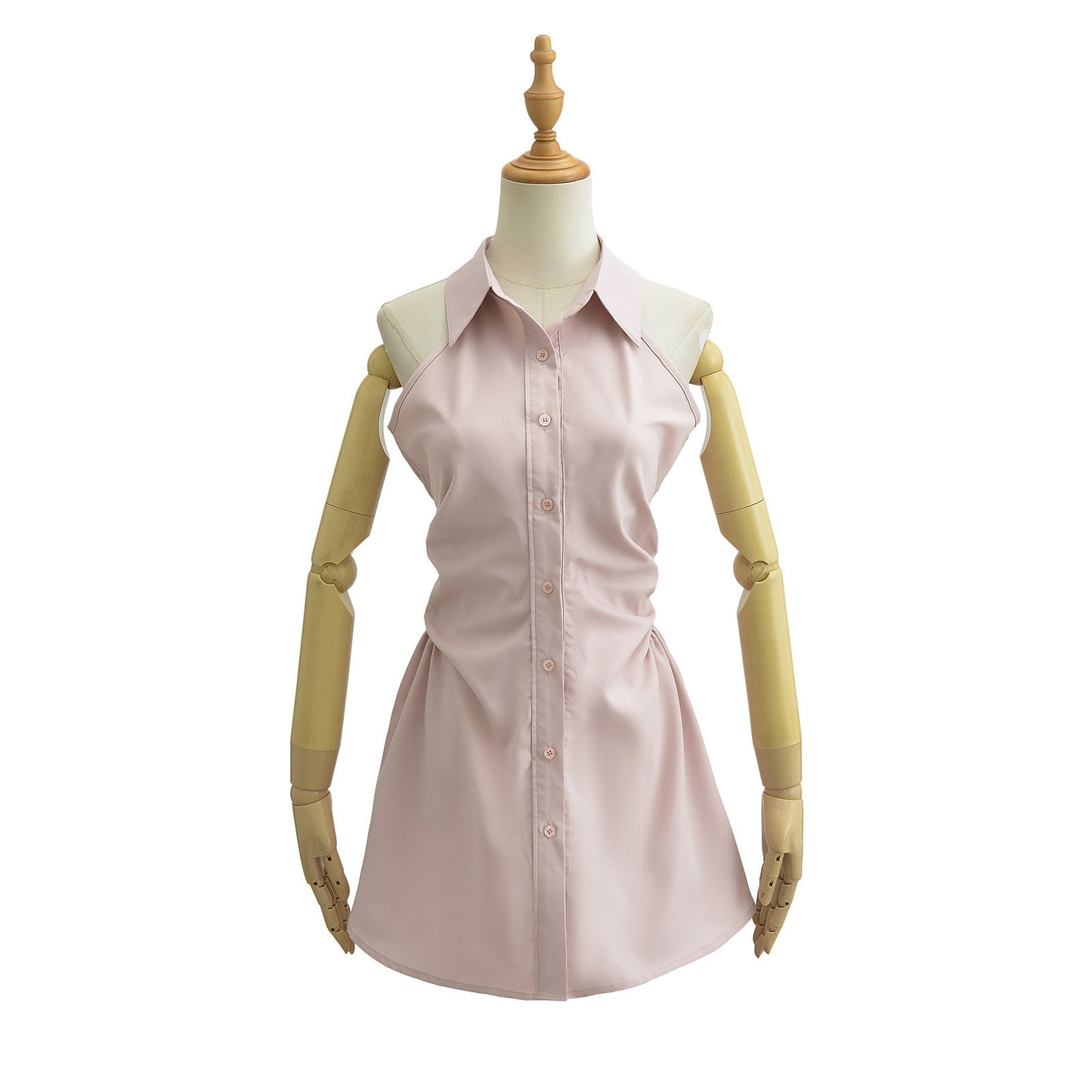 2024 Summer New Pure Desire Style Slim Fit Slimming Waist Pleating Sleeveless Shirt Dress Polo Collar Dress
