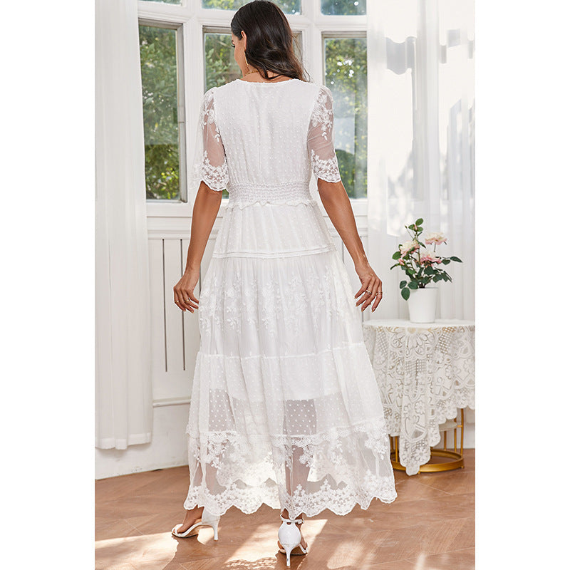 Lace V-neck Patchwork Dress Women