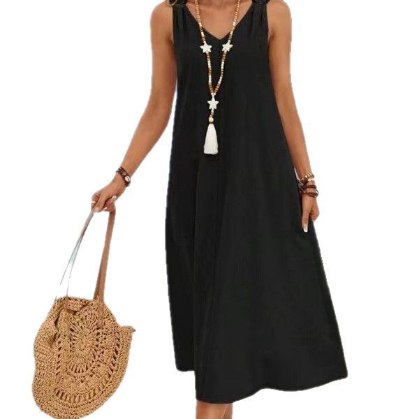 Elegant Women's Buckle V-neck Sleeveless Dress