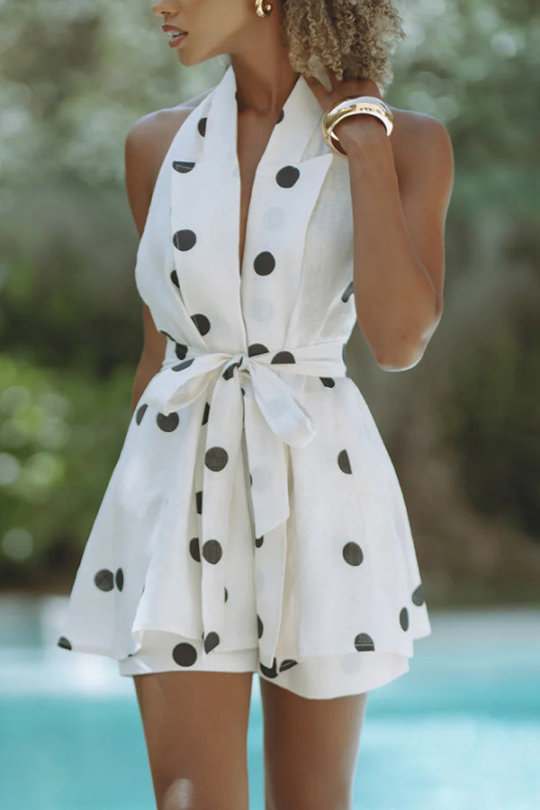 Halter Sleeveless Printed Suit Loose Polka Dot