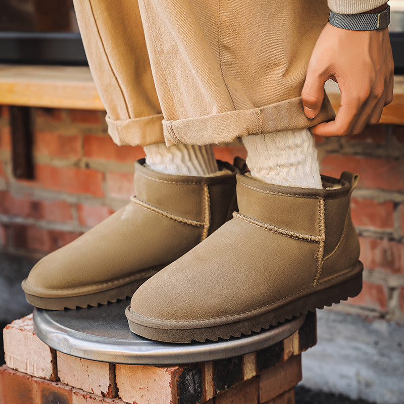 Men's snow boots made of thick cowhide warm and non slip oversized cotton shoes