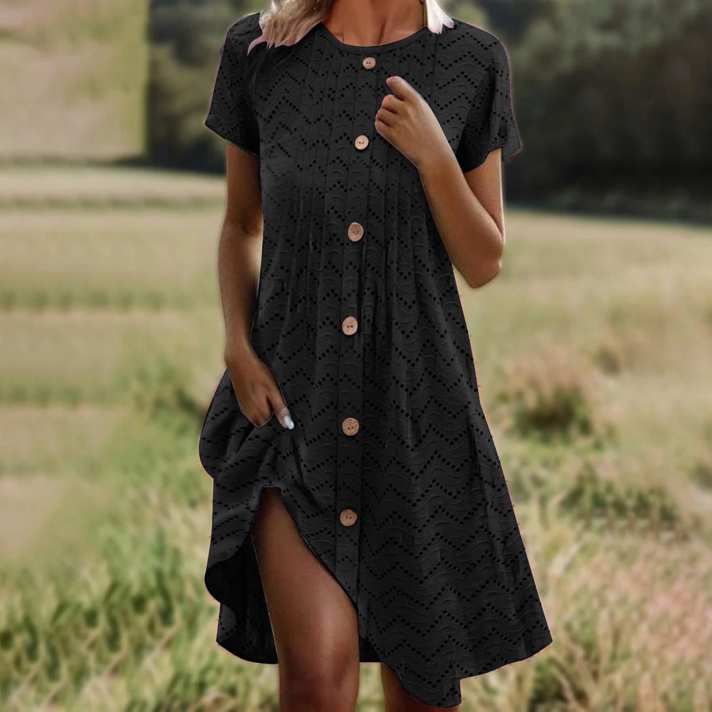 Loose-fitting Casual Round-neck Short Sleeve Women's Dress