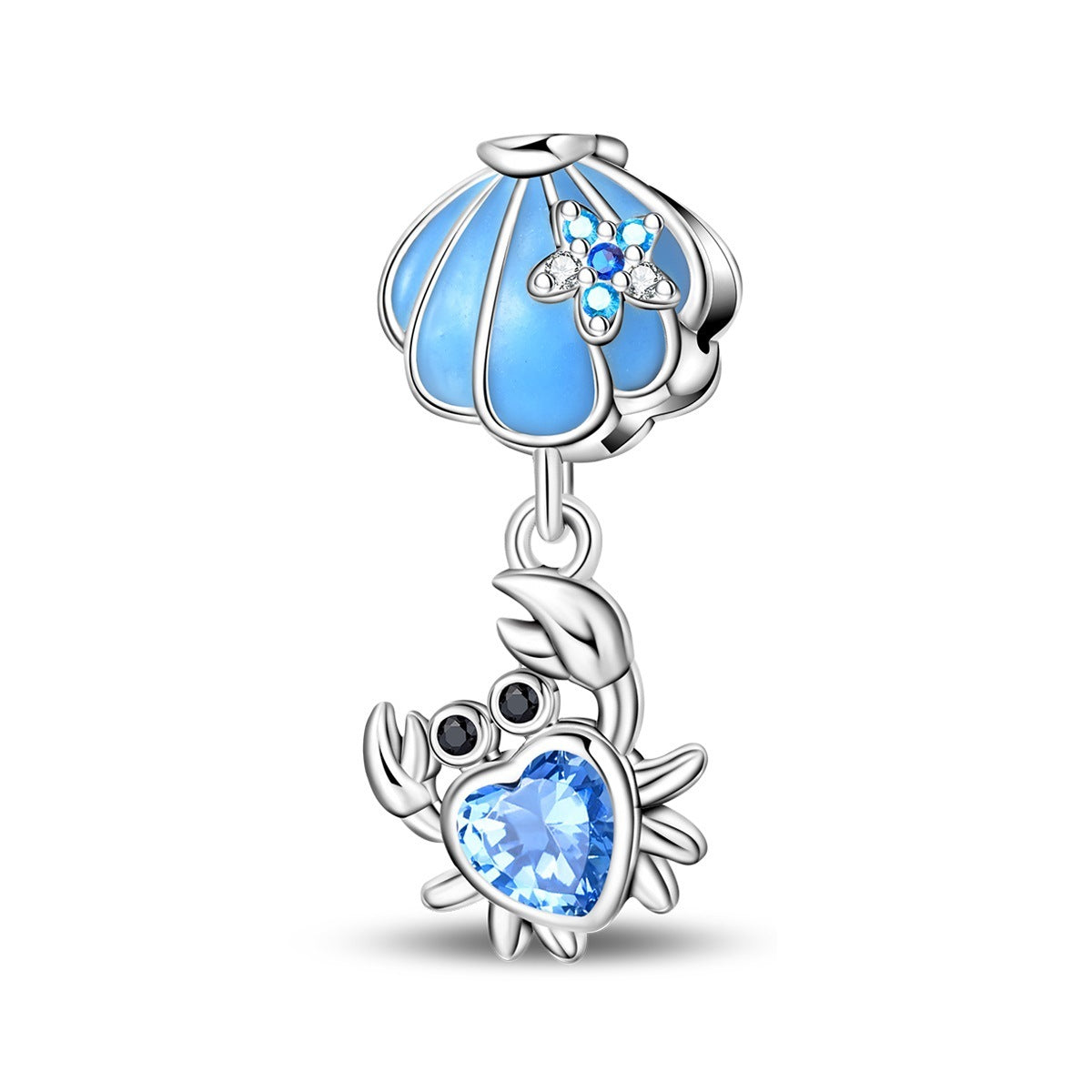 925 Sterling Silver Charm Ocean Starfish Crab Turtle Crystal Flower Bead Charm
