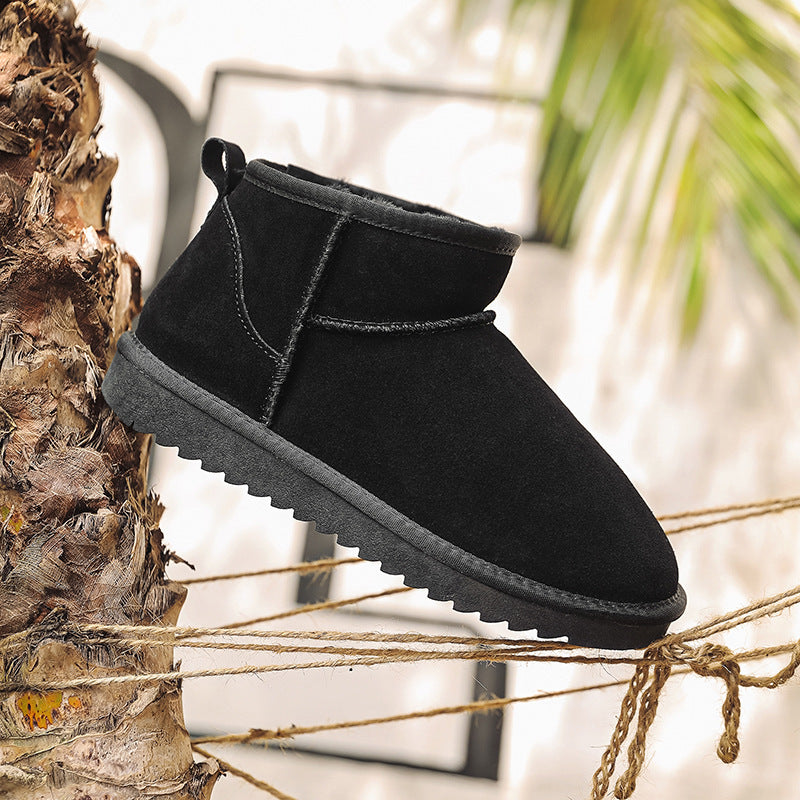 Men's snow boots made of thick cowhide warm and non slip oversized cotton shoes