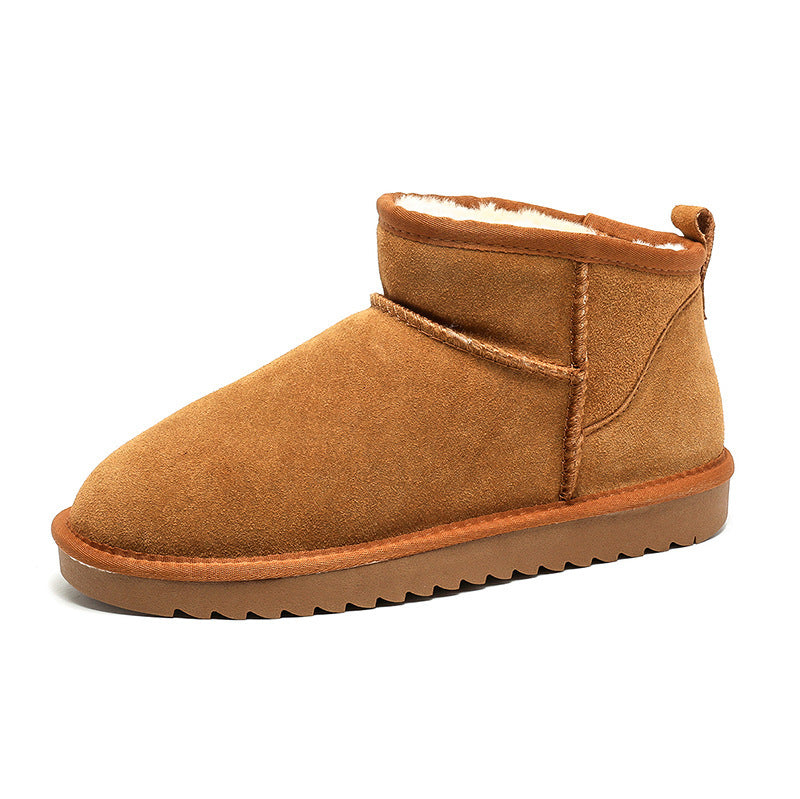 Men's snow boots made of thick cowhide warm and non slip oversized cotton shoes