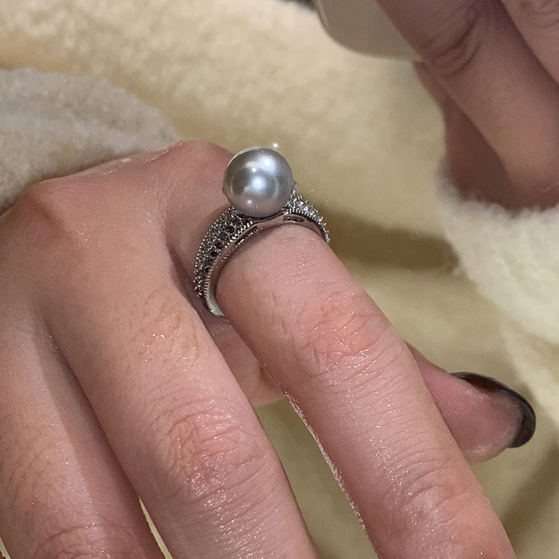 Black Pearl Open Index Finger Ring Female Affordable Luxury Fashion