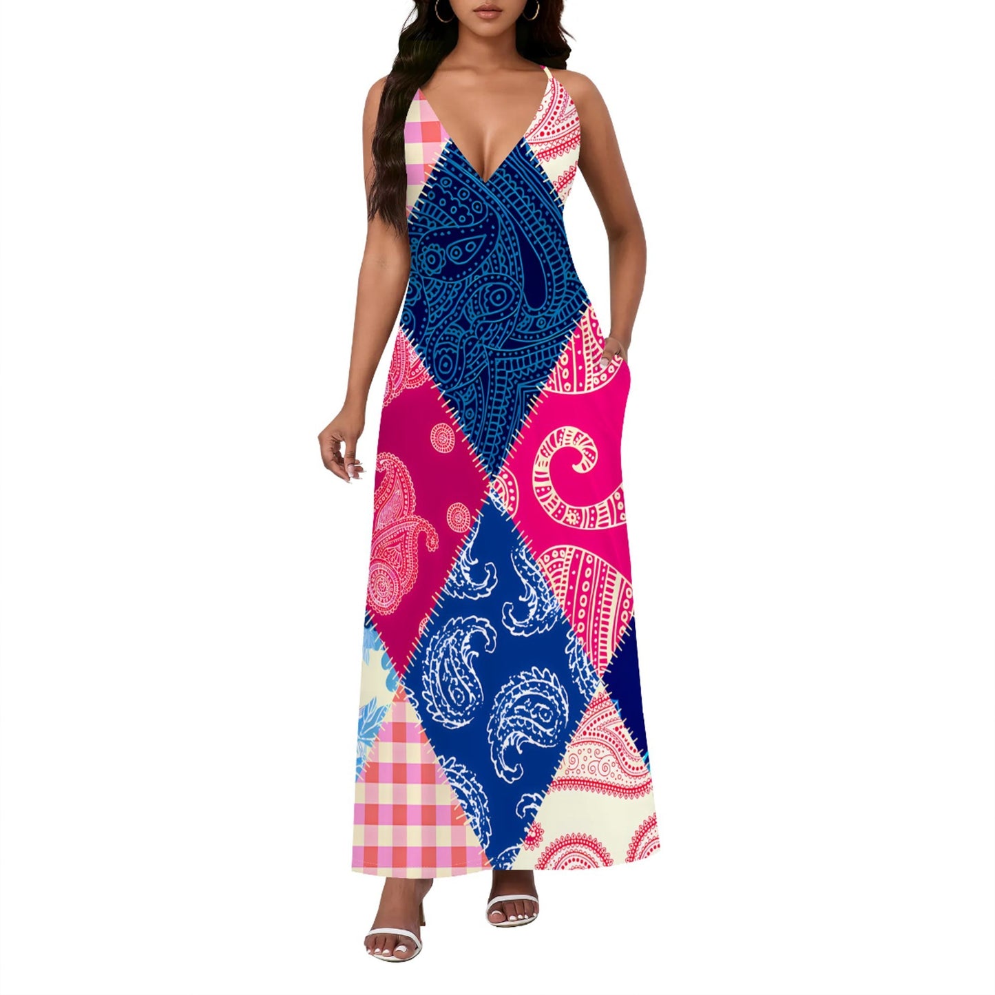Ethnic Style Paisley Sexy Backless Slip Dress