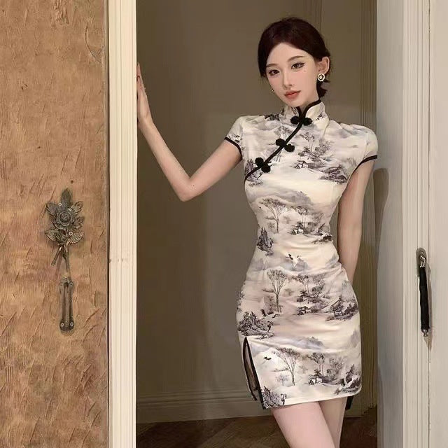 Chinese Vintage Cheongsam Waist Slimming Dress