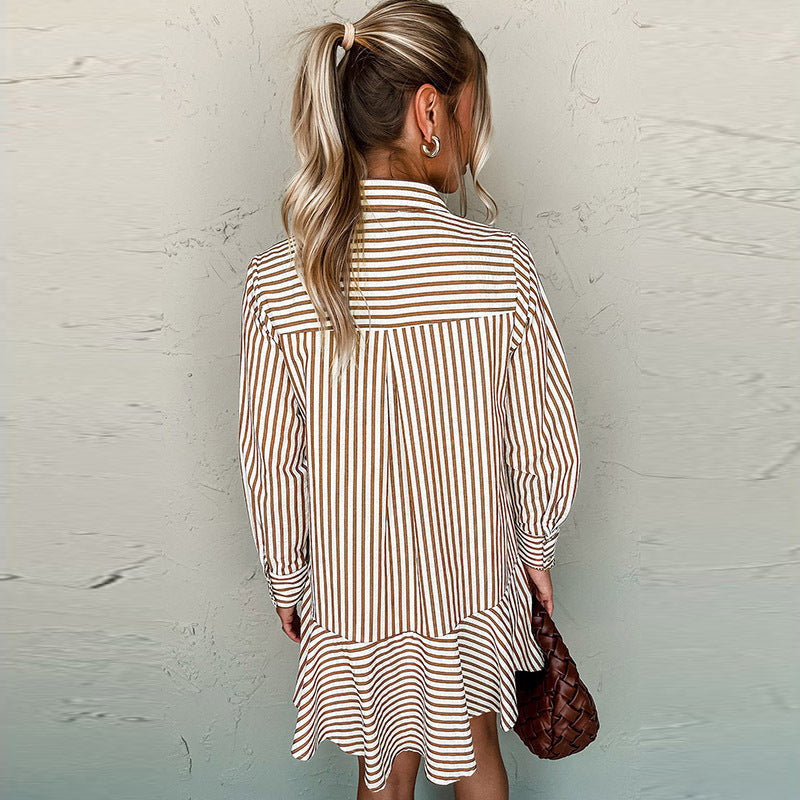 New Polo Collar Commute Minimalist Style Printing Dress Women