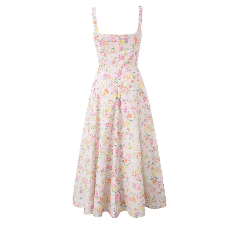 Floral Fishbone Tied Spaghetti-strap Top Tube Top Dress Suit