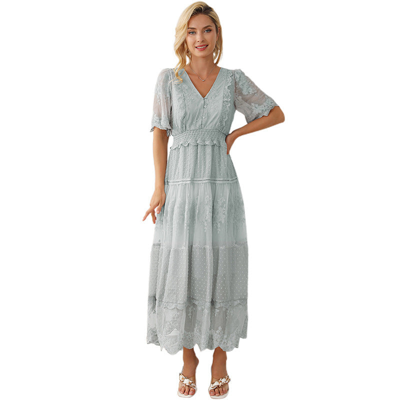 Lace V-neck Patchwork Dress Women