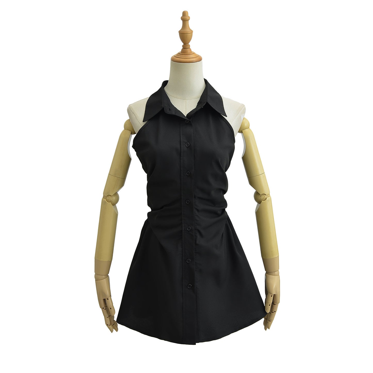 2024 Summer New Pure Desire Style Slim Fit Slimming Waist Pleating Sleeveless Shirt Dress Polo Collar Dress