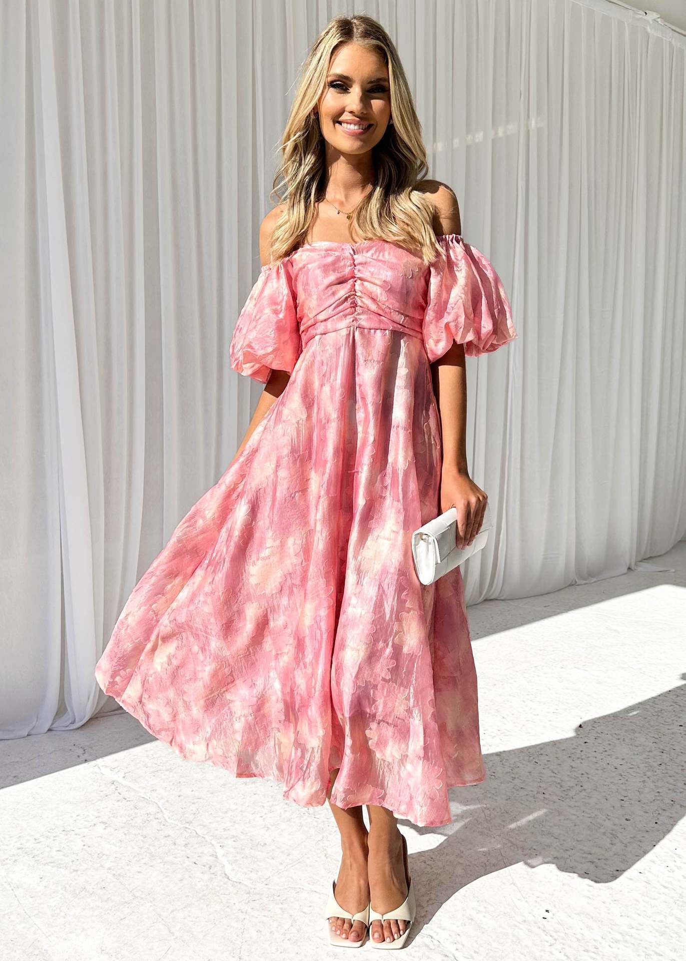 Spring And Summer Seaside Vacation Style Puff Sleeve Waist-tight Dress Women