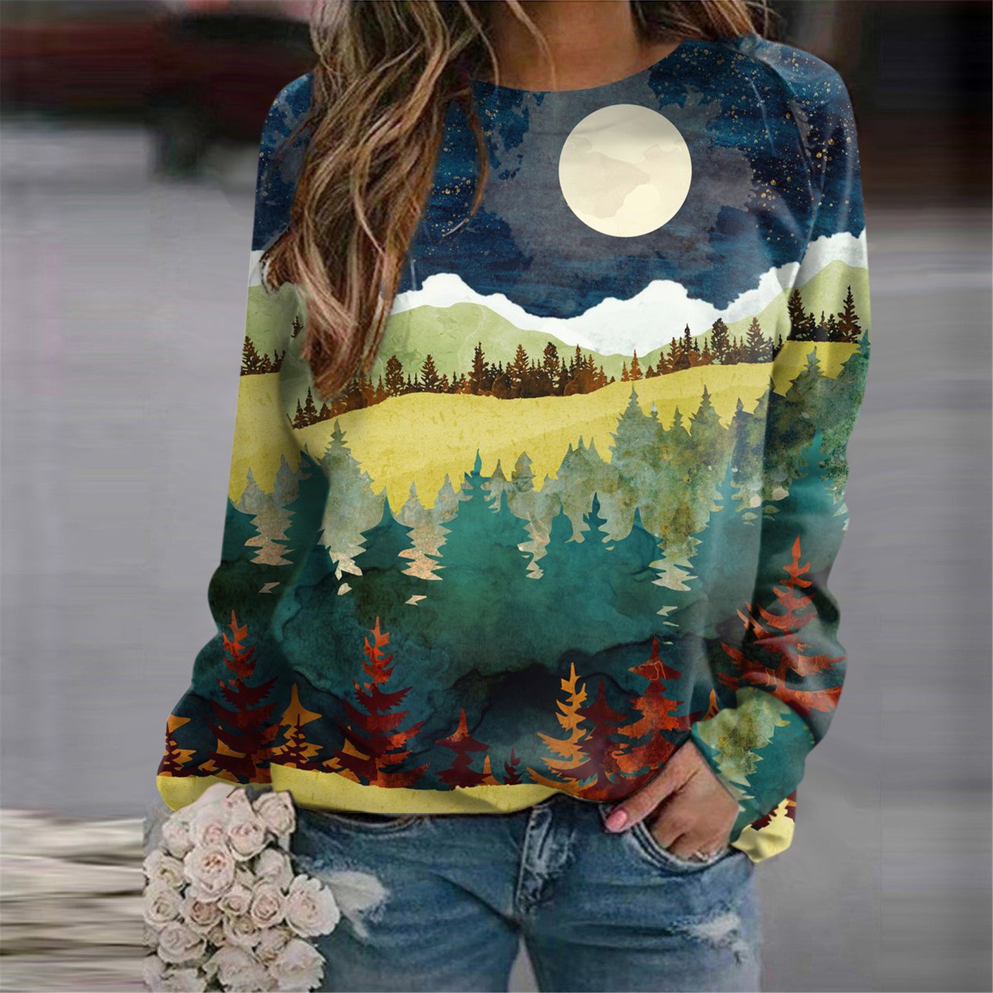 Women's Fashion 3D Casual Round Neck Sweater Baggy Coat