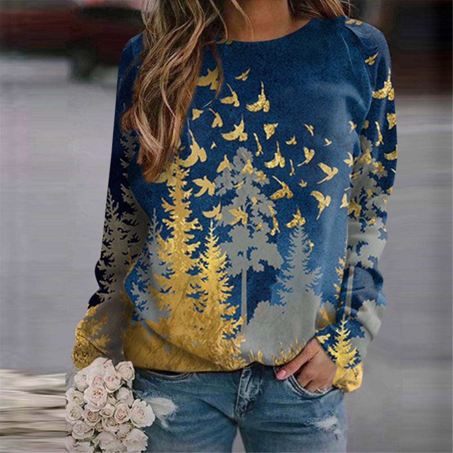 Women's Fashion 3D Casual Round Neck Sweater Baggy Coat