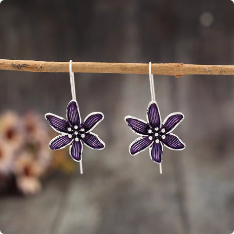 Retro Purple Flower Temperament Alloy Simple Earrings