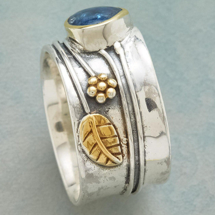 Aquamarine Ring Water Drop Two-tone Alloy