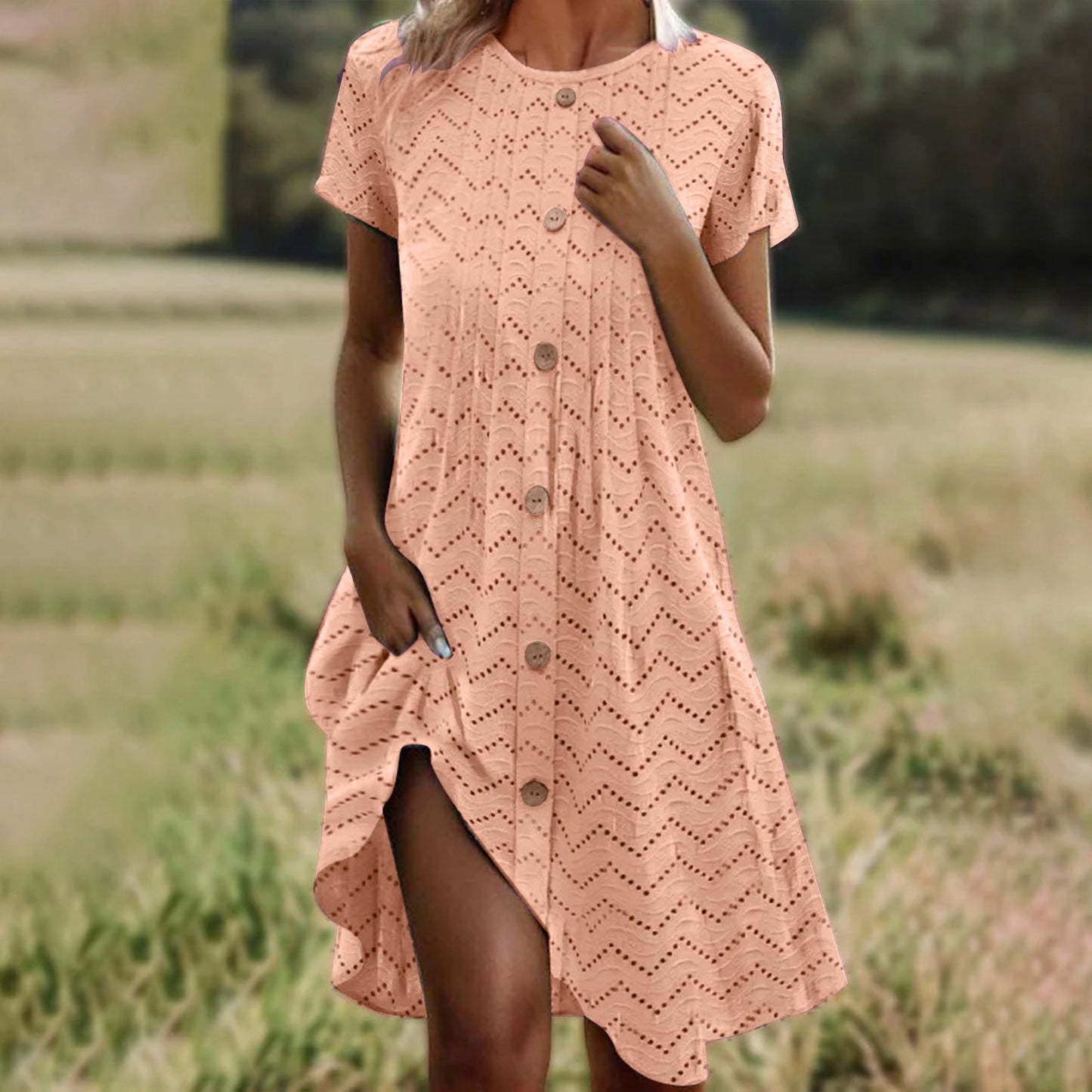 Loose-fitting Casual Round-neck Short Sleeve Women's Dress